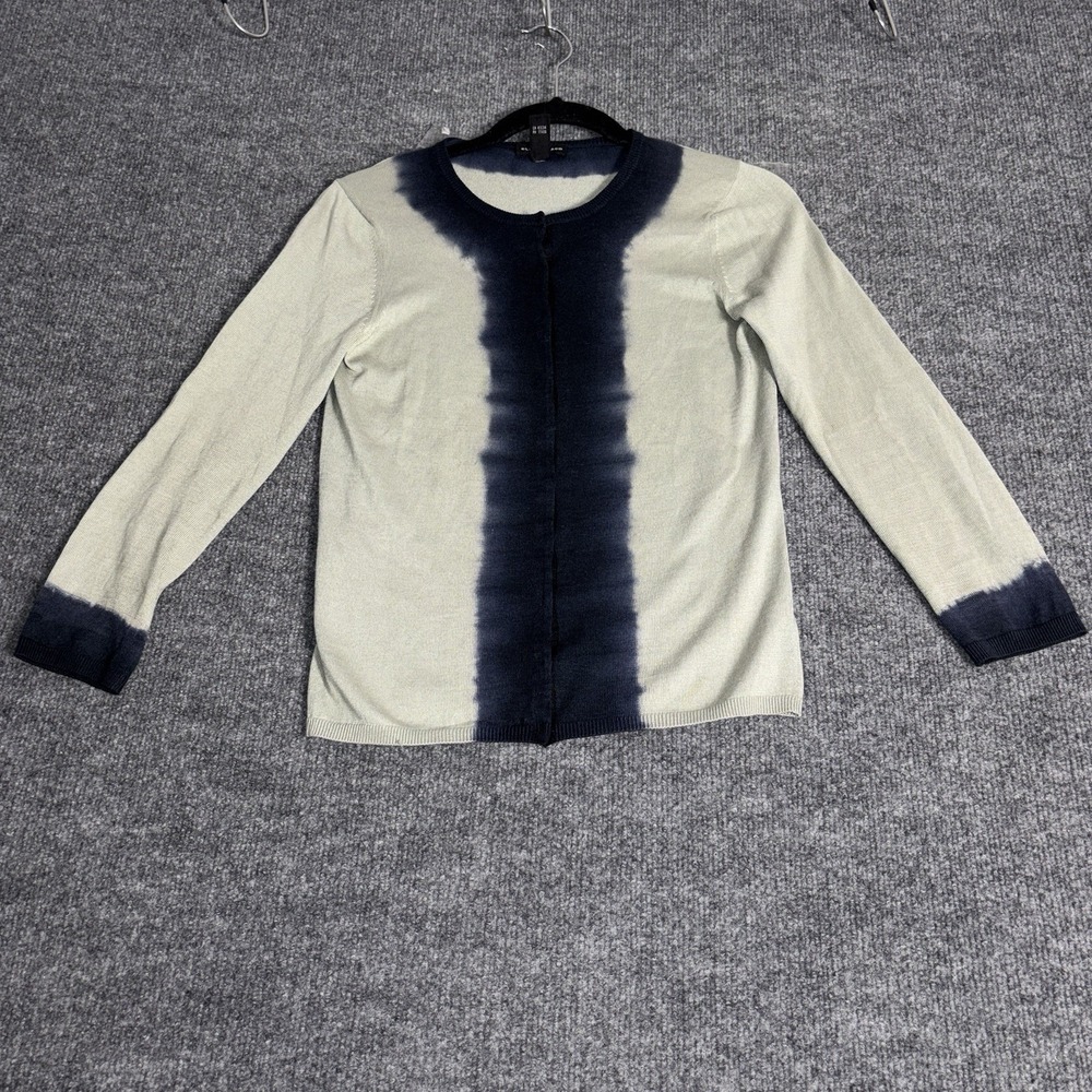 Club Monaco Cardigan Women S Sage Navy Silk-Cotton Tie Dye Sweater Layering